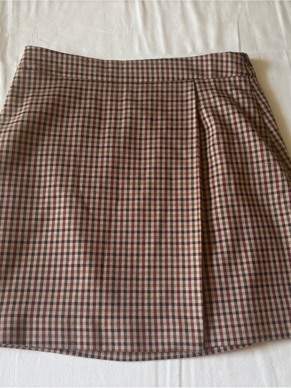 Plaid Pleated Mini Skirt in Brown and Burgundy